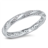 Sterling Silver Fancy Strip Clear Czs Design Band Ring with Band Width of 3MM