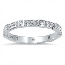 Load image into Gallery viewer, Sterling Silver Fancy Eternity Band Ring with Multi Square Bezel Setting Embedded with Clear Cz StoneAnd Band Width of 3MM