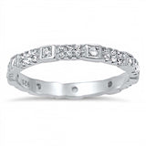 Sterling Silver Fancy Eternity Band Ring with Multi Square Bezel Setting Embedded with Clear Cz StoneAnd Band Width of 3MM