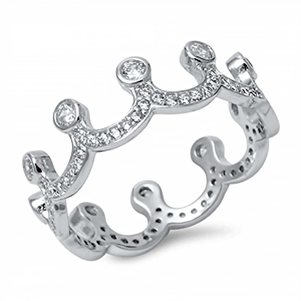 Sterling Silver Fancy Crown Design Embedded with Clear Cz Stones RingAnd Face Height of 6MM