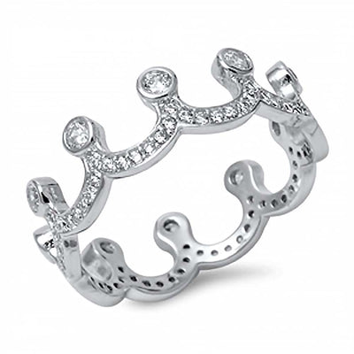 Sterling Silver Fancy Crown Design Embedded with Clear Cz Stones RingAnd Face Height of 6MM