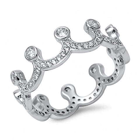 Sterling Silver Fancy Crown Design Embedded with Clear Cz Stones RingAnd Face Height of 6MM