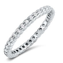 Load image into Gallery viewer, Sterling Silver Fancy Stackable Band Ring Set with Round Cut Clear Cz StoneAnd Band Width of 2MM