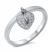 Load image into Gallery viewer, Sterling Silver Fancy Micro Paved Heart Lock Design Ring with Band Width of 2MM