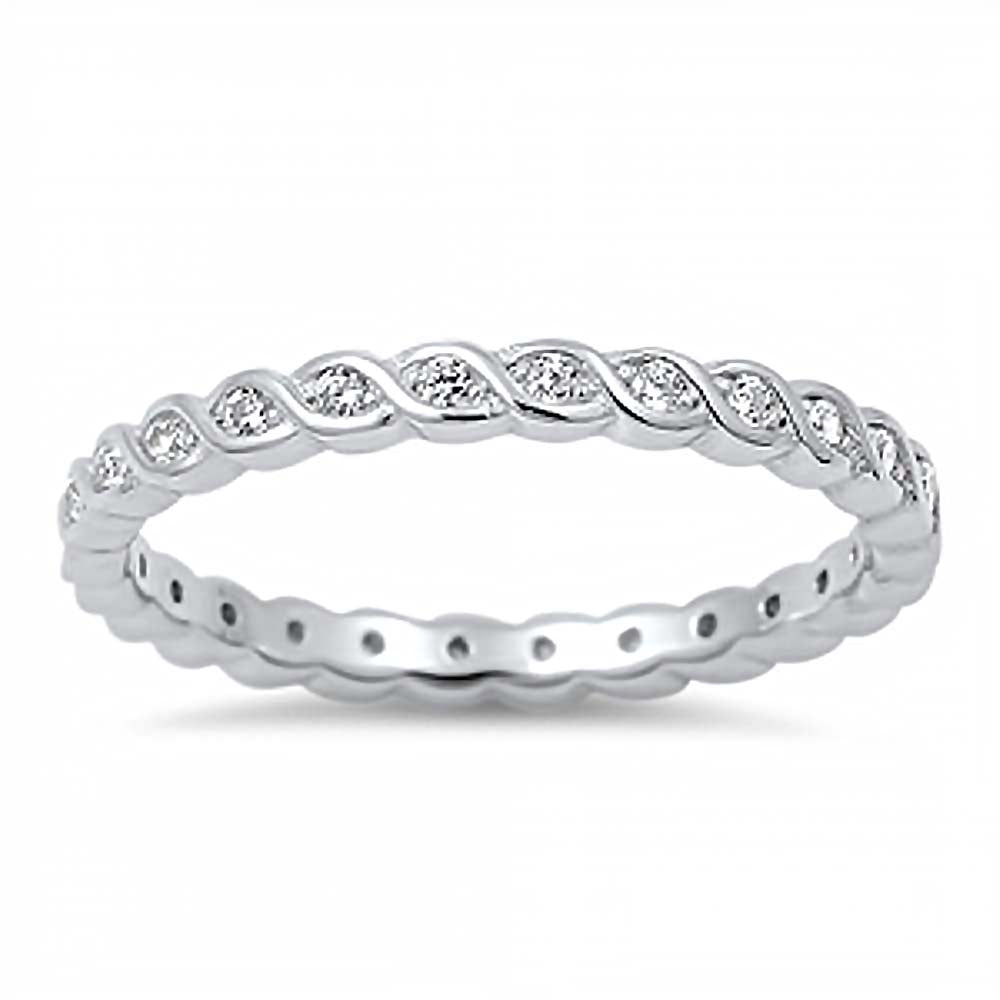 Sterling Silver Classy Twisted Eternity Band Ring Embedded with Clear Cz StoneAnd Band Width of 2MM