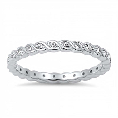 Sterling Silver Classy Twisted Eternity Band Ring Embedded with Clear Cz StoneAnd Band Width of 2MM