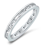 Sterling Silver Fancy Eternity Band Ring Set with Straight Baguette Clear Czs on Channel SettingAnd Band Width of 3MM