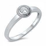 Sterling Silver Round Cut Clear Cz on Bezel Setting with Twisted Halo Design RingAnd Face Height of 7MM