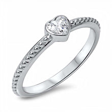 Load image into Gallery viewer, Sterling Silver Fancy Heart Cut Clear Cz Beaded Band Ring with Face Height of 5MM
