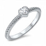 Sterling Silver Fancy Heart Cut Clear Cz Beaded Band Ring with Face Height of 5MM