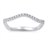 Sterling Silver Wavy Stackable Band Ring Set with Round Cut Clear Cz StoneAnd Band Width of 3MM