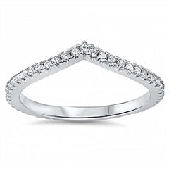 Sterling Silver Fancy Chevron Stackable Band Ring Set with Clear Cz StoneAnd Face Height of 4MM