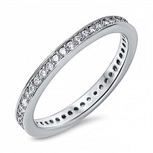 Load image into Gallery viewer, Sterling Silver Round Wedding Band Shaped Clear CZ RingAnd Band Width 2mm