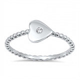 Sterling Silver Fancy Twisted Rope Band Ring with Sideways Heart Design Inlaid with Single Clear CzAnd Face Heigth of 7MM