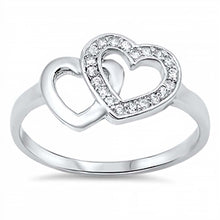 Load image into Gallery viewer, Sterling Silver Trendy Double Open Heart Design Inlaid with Clear Czs RingAnd Face Heigth of 11MM