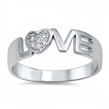 Load image into Gallery viewer, Sterling Silver Trendy Word  Love  with Paved Heart Design RingAnd Face Heigth of 6MM