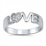 Sterling Silver Trendy Word  Love  with Paved Heart Design RingAnd Face Heigth of 6MM