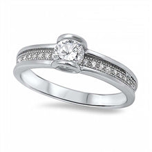 Load image into Gallery viewer, Sterling Silver Elegant Band Ring Centered with Round Cut Clear CzAnd Face Height of 6MM