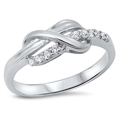 Sterling Silver Fancy Infinity Knot Design Inlaid with Clear Czs RingAnd Face Height of 7MM