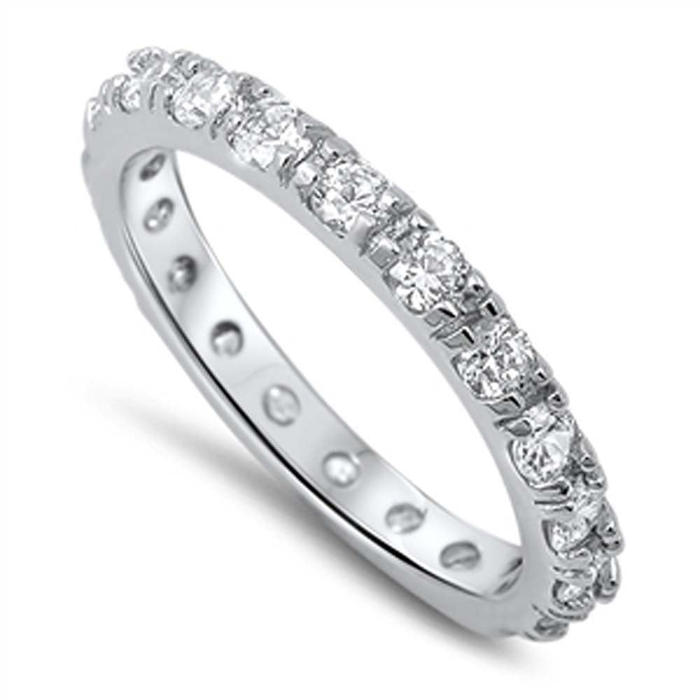 Sterling Silver Eternity Band Ring Set with Clear Czs, Band Width of 4MM