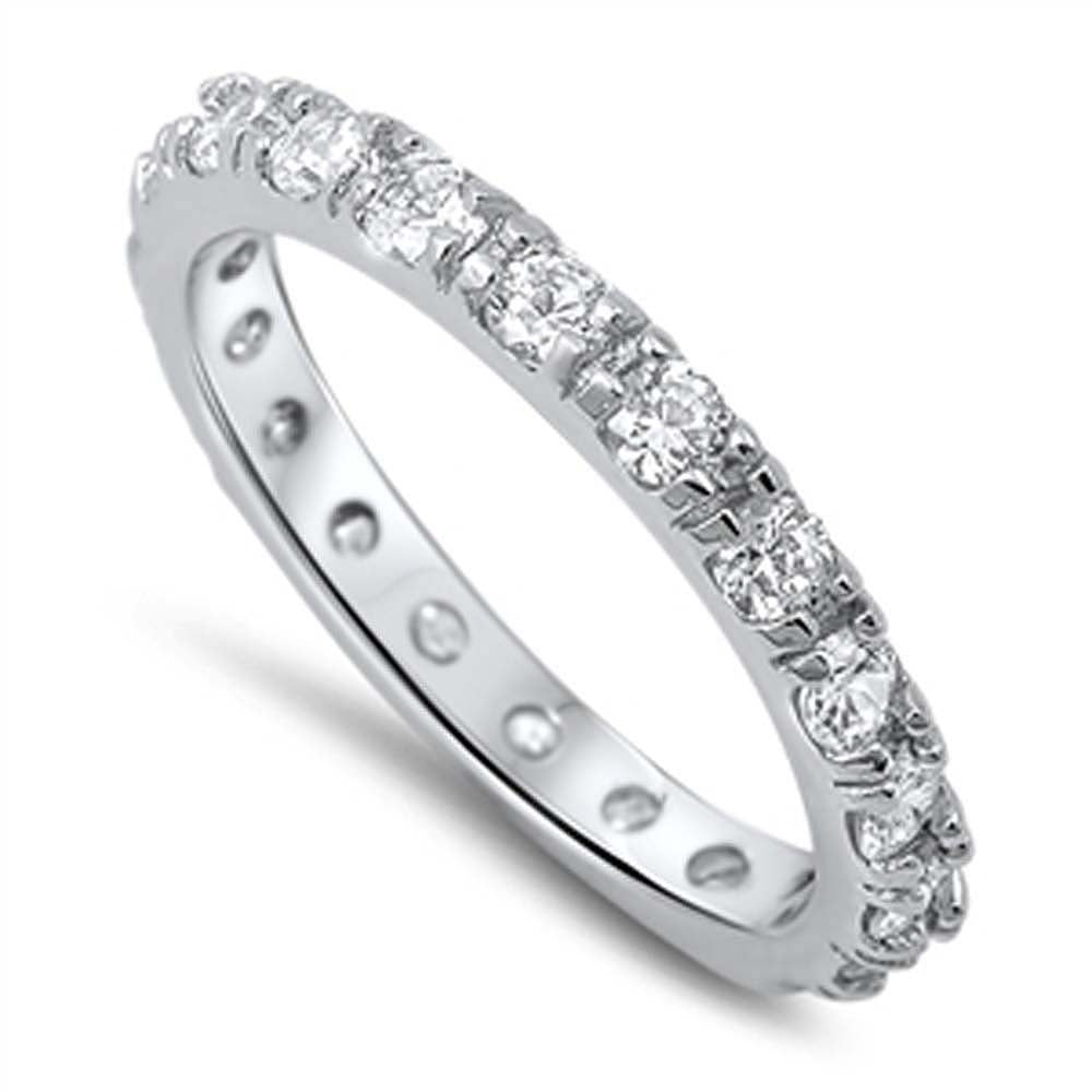 Sterling Silver Classy Eternity Band Ring Set with Clear CzsAnd Band Width of 4MM