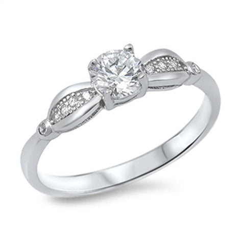 Sterling Silver Classy Bow Shaped Design with Centered Round Cut Clear Cz RingAnd Face Height of 6MM
