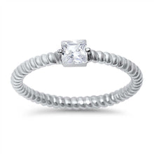 Load image into Gallery viewer, Sterling Silver Classy Princess Cut Clear Cz Twisted Band Ring with Face Height of 4MM