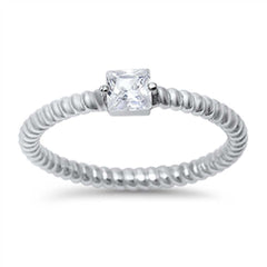 Sterling Silver Classy Princess Cut Clear Cz Twisted Band Ring with Face Height of 4MM