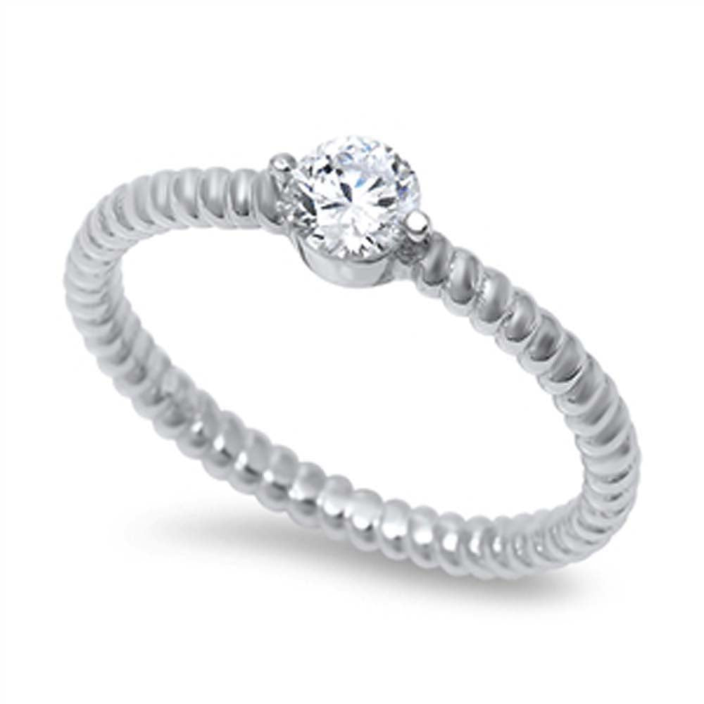 Sterling Silver Classy Round Cut Clear Cz Twisted Band Ring with Face Height of 5MM