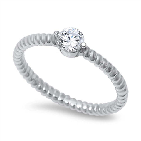 Sterling Silver Classy Round Cut Clear Cz Twisted Band Ring with Face Height of 5MM