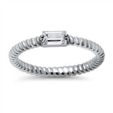 Sterling Silver Classy Straight Baguette Cut Clear Cz Twisted Band Ring with Face Height of 4MM