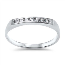 Load image into Gallery viewer, Sterling Silver Classy Channel Set with Round Cut Clear Czs Square Shaped Band RingAnd Face Height of 3MM