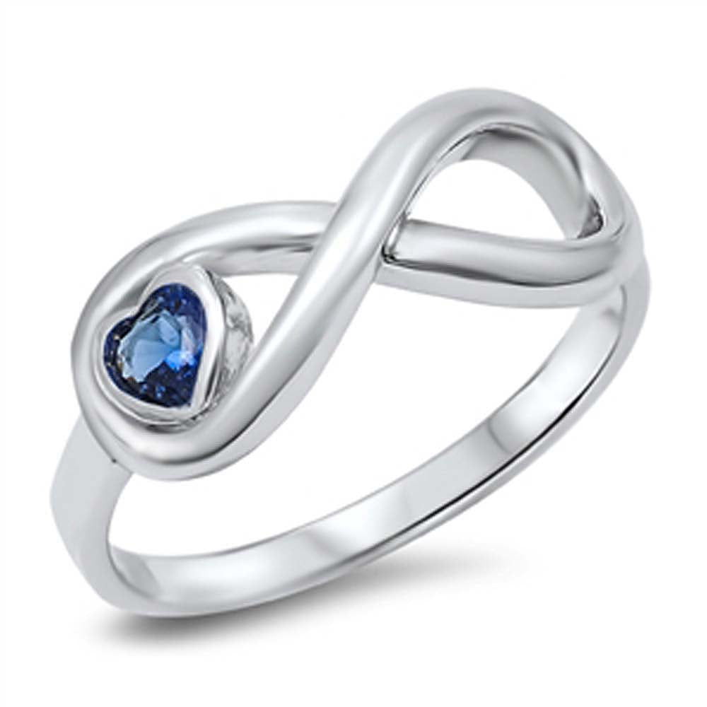 Sterling Silver Trendy Infinity with Blue Sapphire Cz Heart Design RingAnd Face Height of 8MM
