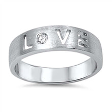 Load image into Gallery viewer, Sterling Silver Fancy Band Ring with Love Design Inlaid with Single Clear CzAnd Face Height of 6MM