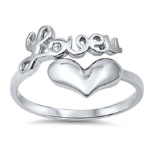 Load image into Gallery viewer, Sterling Silver Fancy Word  Loveu  with Single Clear Cz and Heart Design RingAnd Face Heigth of 14MM