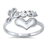 Sterling Silver Fancy Word  Loveu  with Single Clear Cz and Heart Design RingAnd Face Heigth of 14MM