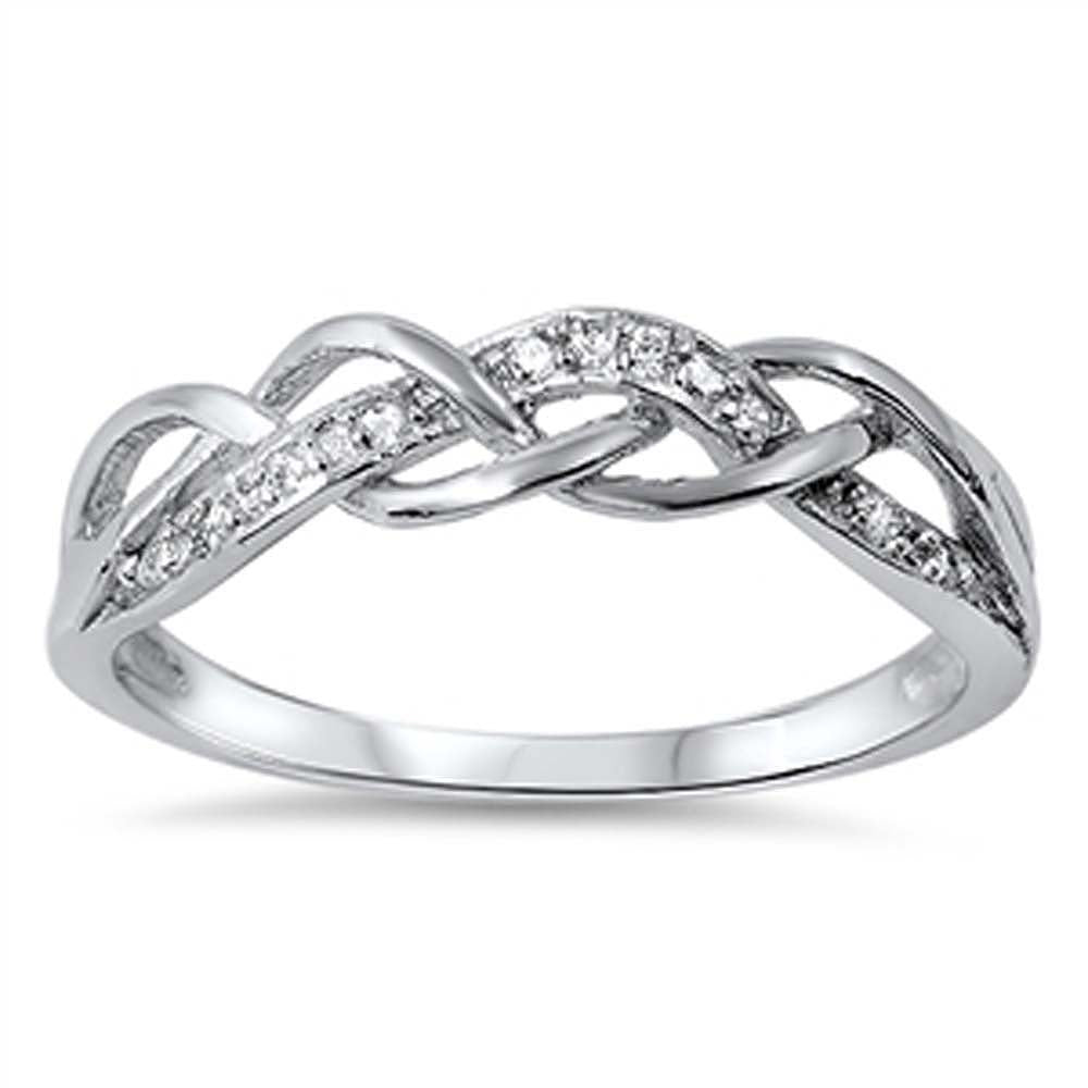 Sterling Silver Elegant Infinity Band Ring Inlaid with Clear Czs Ring And Face Height of 5MM