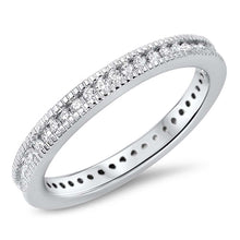 Load image into Gallery viewer, Sterling Silver Grooved Edge Eternity Band Ring Set with Clear CzsAnd Face Heght of 3MM