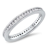 Sterling Silver Grooved Edge Eternity Band Ring Set with Clear CzsAnd Face Heght of 3MM
