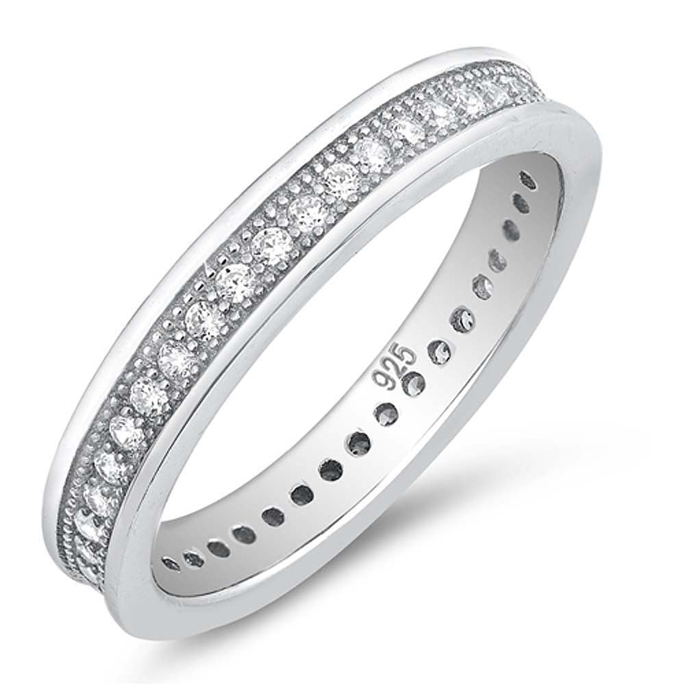 Sterling Silver Eternity Band Ring Set with Small Clear Czs, Band Width of 4MM