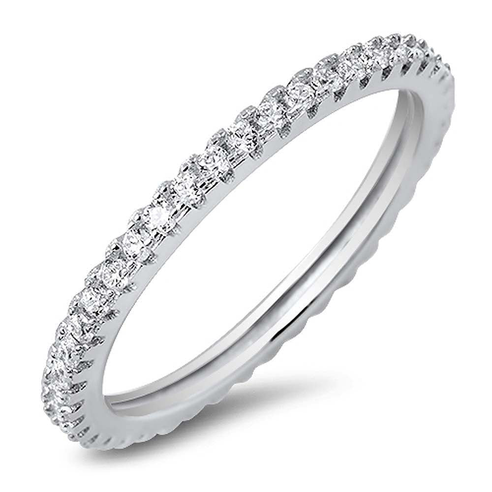 Sterling Silver Stackable Ring Set with Small Czs, Band Width of 2MM