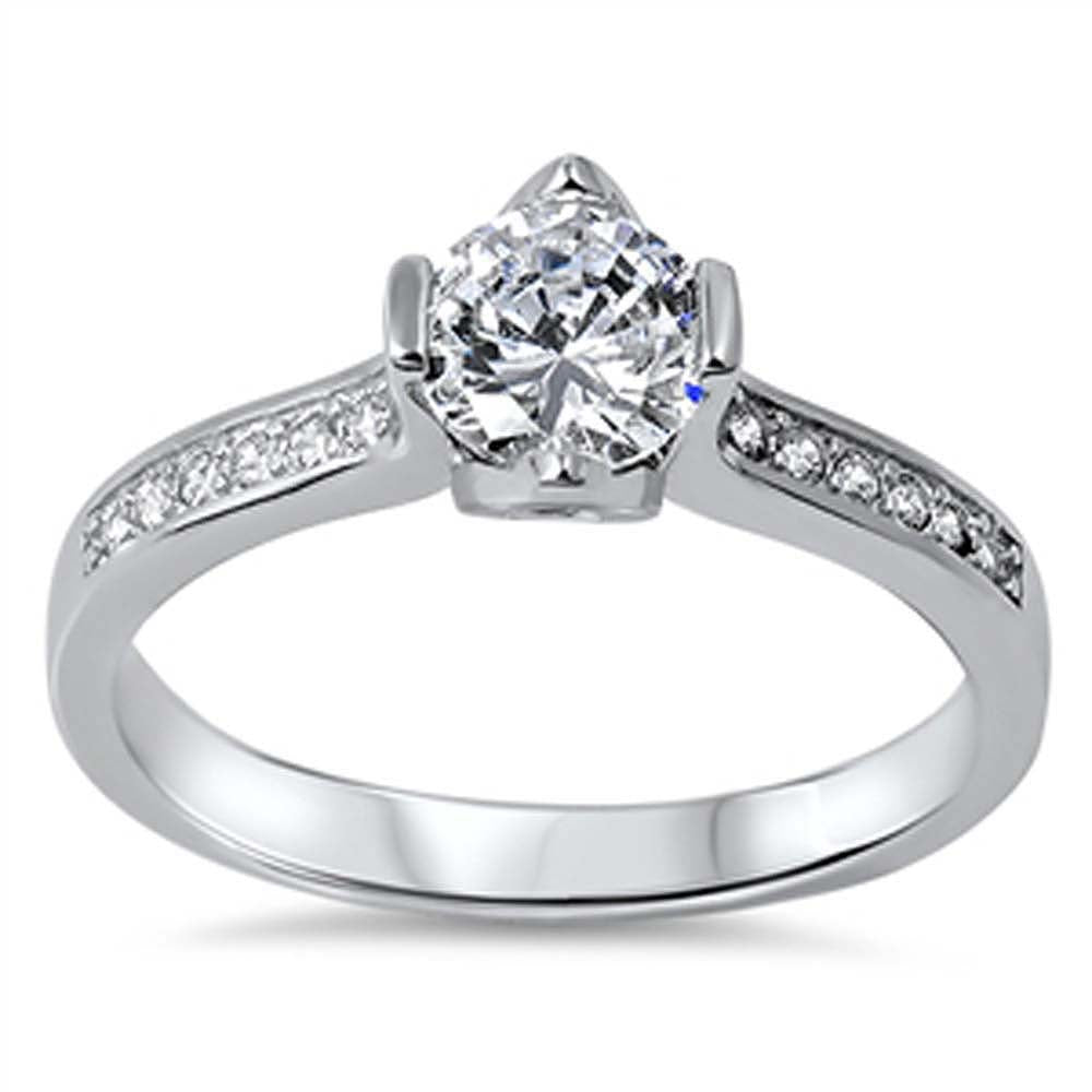 Sterling Silver Elegant Micro Paved Band with Centered Solitaire Round Cut Clear CzAnd Center Stone Size of 6MM