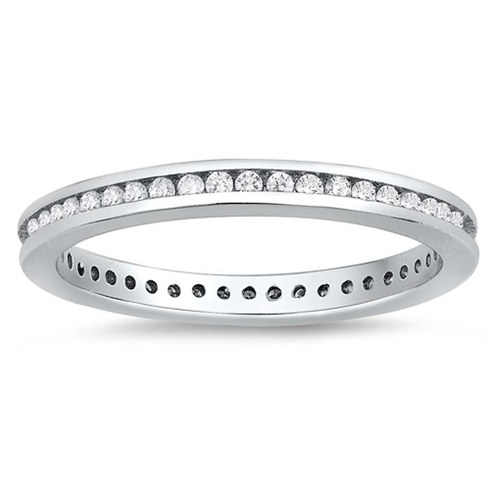 Sterling Silver Eternity Band Ring Set with Clear Czs, Band Width of 3MM