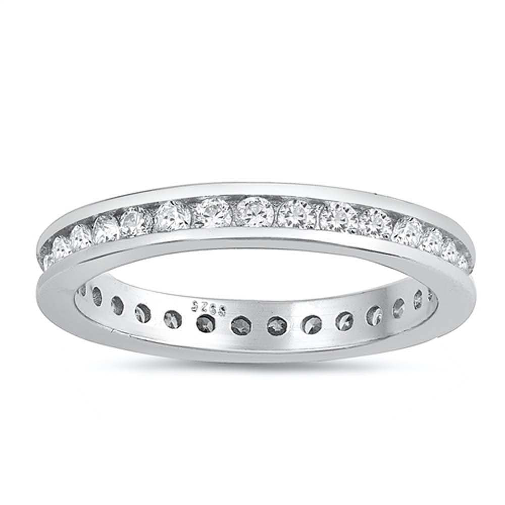 Sterling Silver Modish Eternity Band Ring Set with Clear CzsAnd Band Width of 3MM