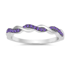 Sterling Silver Infinity Shaped Clear CZ Ring With Amethyst StonesAnd Face Height 3mm