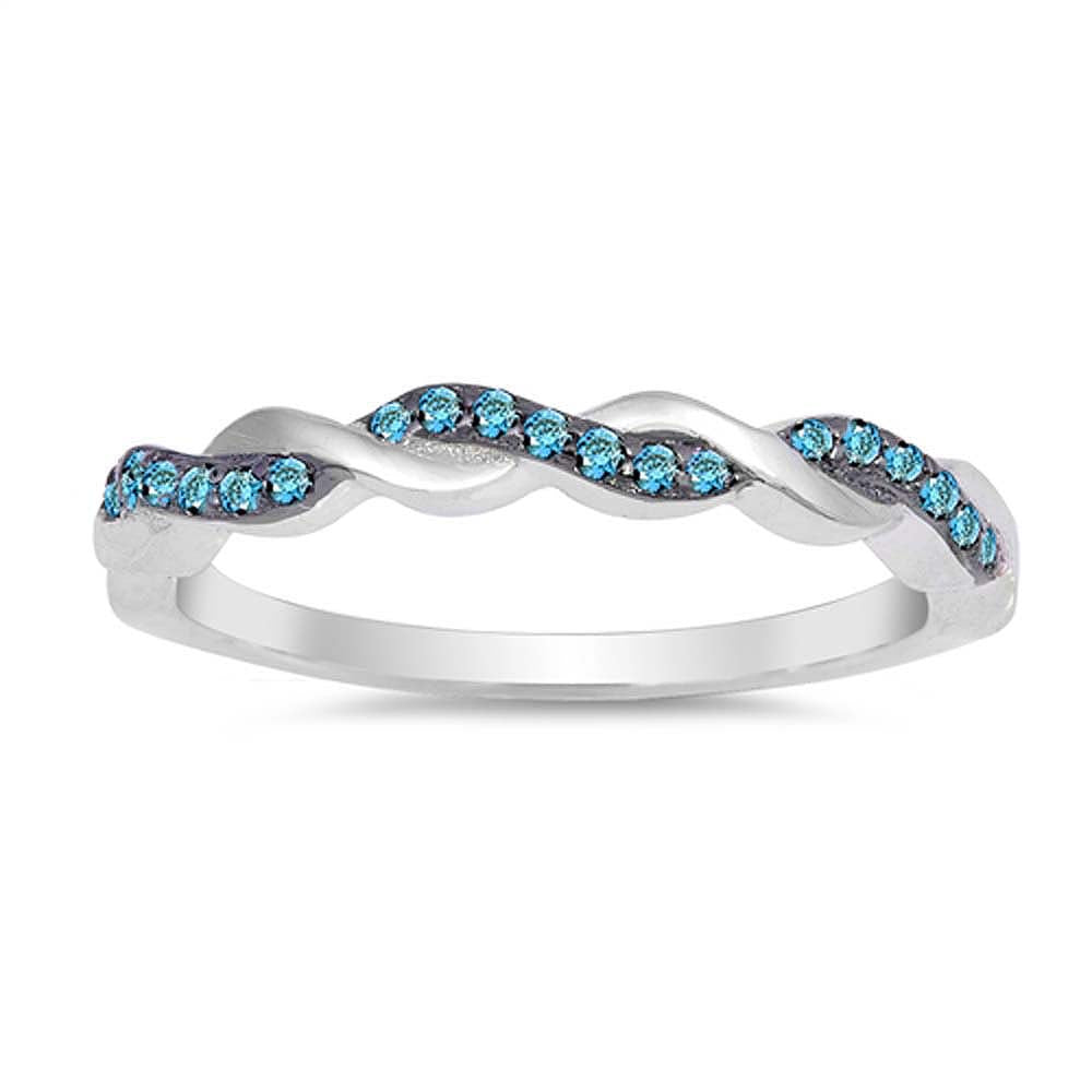 Sterling Silver Infinity Shaped Blue Topaz CZ RingAnd Face Height 3mm
