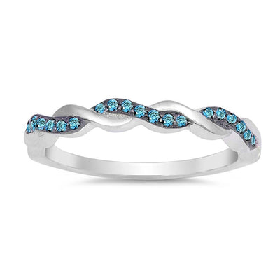 Sterling Silver Infinity Shaped Blue Topaz CZ RingAnd Face Height 3mm
