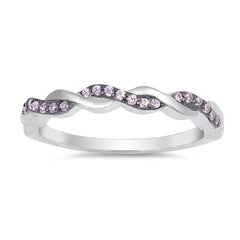Sterling Silver Infinity Shaped Pink And Clear CZ RingAnd Face Height 3mm