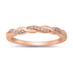 Sterling Silver Rose Gold Plated Braided Band Pink Cubic Zirconia Ring