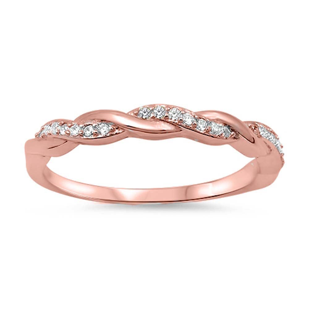 Sterling Silver Rose Gold Plated Infinity Shaped Clear CZ RingAnd Face Height 3mm